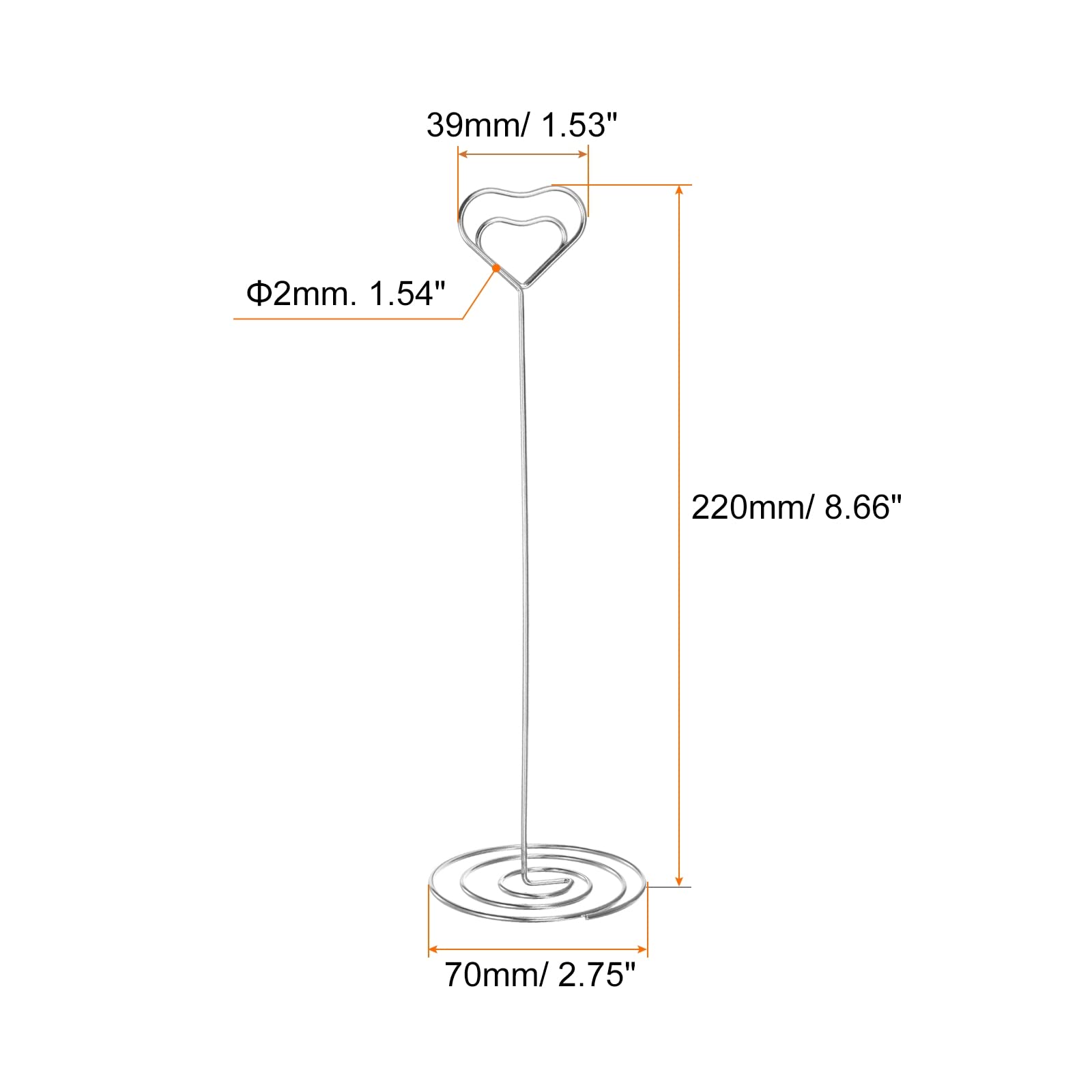 sourcing map Soporte para Números de Mesa 24uds, 220mm Alto, Portafoto de Acero en Forma de Corazón para Centros de Mesa, Soporte Tarjeta para Boda Recepción Fiesta Oficina Hogar, Tono Plateado