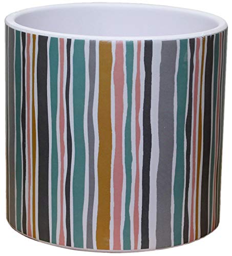 Muddy Hands Small Ceramic Plant Pot Indoor Home House Decorative Planter Cover Holder Succulent Cactus Herb (Large Stripe - ø 16cm)
