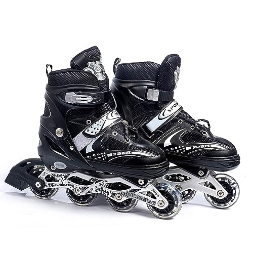 Image of TEKCOOL 4 Wheels Adjustable Inline Skates Skating Shoes for Boys Kids Girls Skating Shoe Adjustable Roller Blades Age 6 to 15 Years PU Strong Wheels Aluminium with LED Flash Light on Wheels