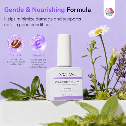 Image of SAVILAND Acrylic Nail Remover Kit 2 Pcs: Powerful Rapid Dissolution Acrylic Remover with Cuticle Oil & Nail File Tools, No Soaking No Wrapping, Gentle Professional Set for Home Use