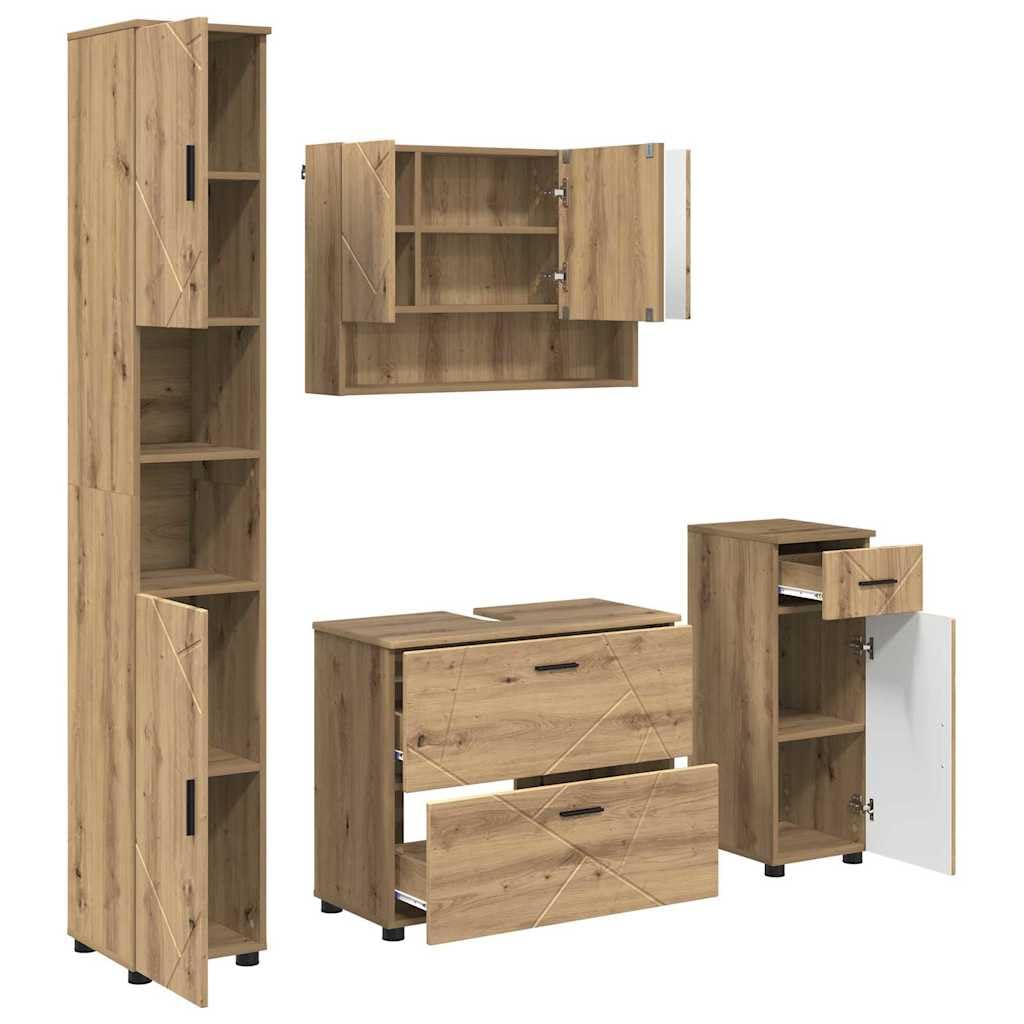 Juego de muebles de baño de 4 piezas en color roble artesanal con cajón espacioso