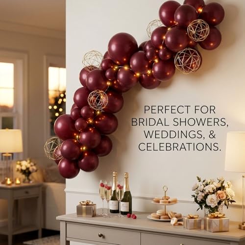 Image of Burgundy Balloons, 114pcs Different Sizes Matte Maroon Balloon Arch Kit, 18 /12 /10 /5Inch for Valentine's Day Anniversary Graduation Wedding Birthday Party Decor