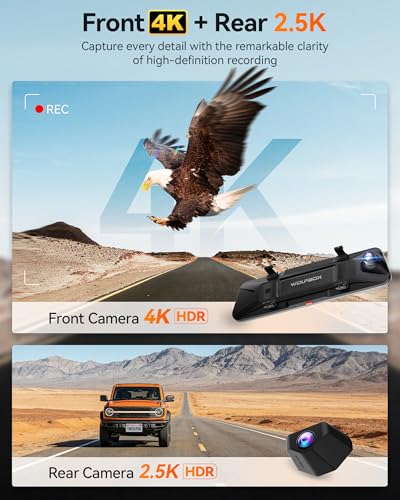 Image of WOLFBOX G900 PRO-N Mirror Dash Cam with 8MP STARVIS 2 IMX678, 12 inch 4K Front and 2.5K Rear View Mirror Camera, 5.8GHz WiFi, Voice Control, Smart Night Vision, Loop Recording (SD Card Not Included)