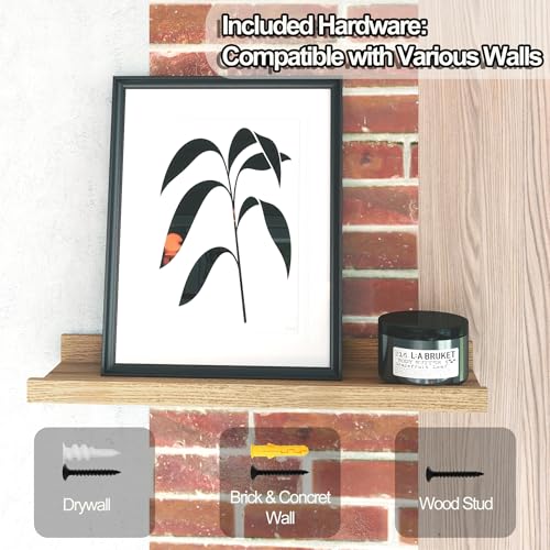 Image of Oak Floating Shelves for Wall Decor, 14 in Shelf with Lip Set of 2