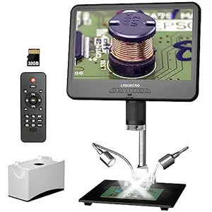 LINKMICRO LM210 10.1'' LCD Coin Digital Microscope Full View for Error Coins, Soldering Microscope Camera for Electronics Repair, 260X Adults Coin Magnifier with Lights, [12.6'' Microscope Stand] 32G