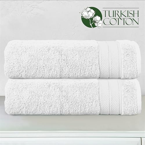 Image of Elegant Comfort Three Line Popcorn Towel Set for Bathroom 27 x 54 inches, Premium Hotel Quality 2-Pack Bath Towels, 100% Turkish Cotton, Soft and Durable, Quick Dry and Highly Absorbent, White