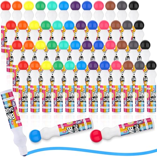 Crtiin 48 Pcs Bingo Dauber Markers Bulk 0.5 oz Assorted Colors Set of Dot Markers Back to School Gifts for Students Art and Crafts Painting Supplies Drawing Coloring (12 Colors)