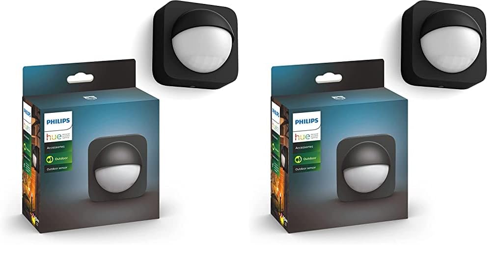 Philips Hue Bewegungsmelder Outdoor, Tageslichtsensor für smarte Beleuchtung, automatische Lichtsteuerung bei Bewegung für EIN sicheres Zuhause, schwarz (Packung mit 2)