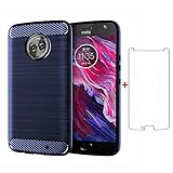 Asuwish Phone Case for Motorola Moto X4 with Screen Protector Cover and Slim Soft TPU Cell Accessories Protective MotoX4 X 4th Generation 4X 4 Gen Android One XT1900-1 Women Men Carbon Fiber Blue