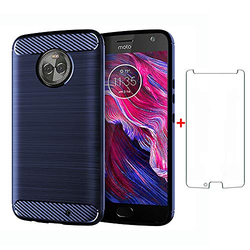 Asuwish Phone Case for Motorola Moto X4 with Screen Protector Cover and Slim Soft TPU Cell Accessories Protective MotoX4 X 4th Generation 4X 4 Gen Android One XT1900-1 Women Men Carbon Fiber Blue