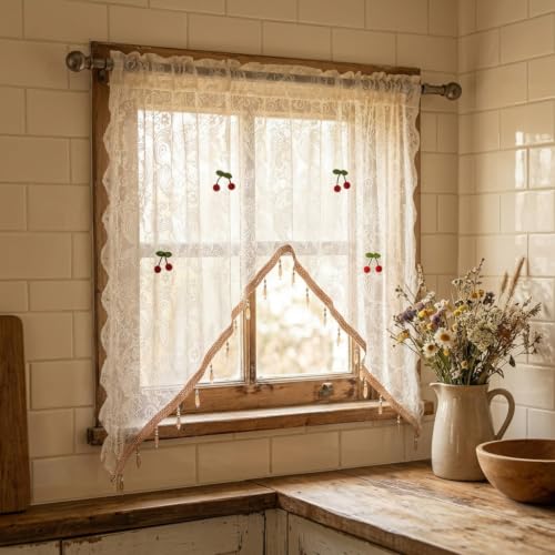 Image of HASTHIP Victorian Floral Sheer Curtain Valance for Windows
