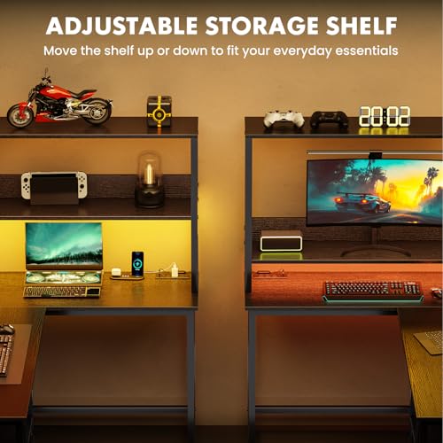 Image of DUMOS 53 inch L Shaped Gaming Desk with LED Light & USB Power Outlet, Black