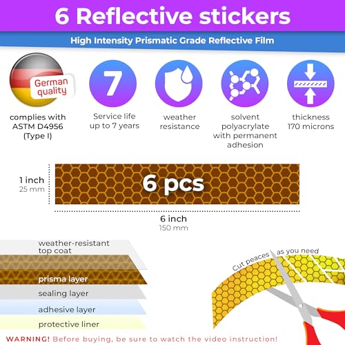 Image of LOOM Reflective Stickers for Helmet | 6pcs Prism Yellow | Similar to 3M Reflective Tape | Bike Reflectors for Night Riding, Mailbox reflectors | Waterproof hi vis Decals for Car, Trailer