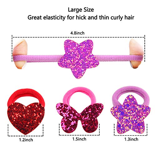 Baby Hair Ties For Girls - Glitter Hair Ties For Thick Hair Toddlers Bow Elastic Rubber Hair Bands 36Pcs Sequins Hair Ropes Sparkle Cotton Ponytail Holder For Kids Teens Star/Heart/Butterfly Shaped #TOP2