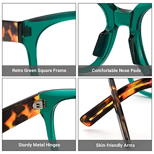 Image of Zeelool Unisex Retro Oversized Square Glasses with Non-prescription Clear Lens Harrell ZOP049594-01 Dark-Green