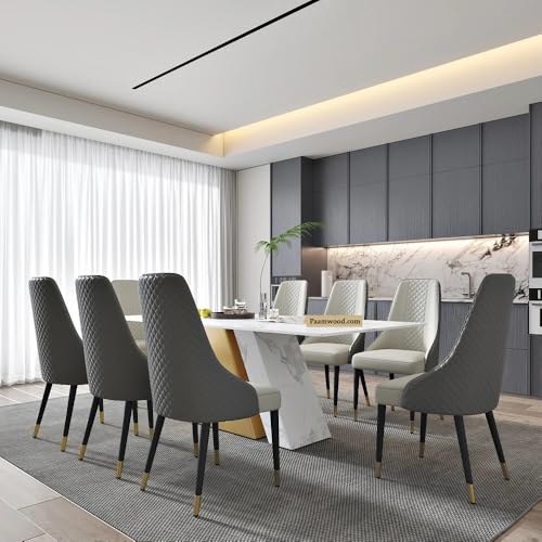 Image of PAAMWOOD Premium 8-Seater Top Dining Table - 84 inchx36 inchx30 inch | White Nano Composite Stone with Solid Wood Z-Shaped Base & Golden Acrylic Finish | Modern Luxury Dining Furniture