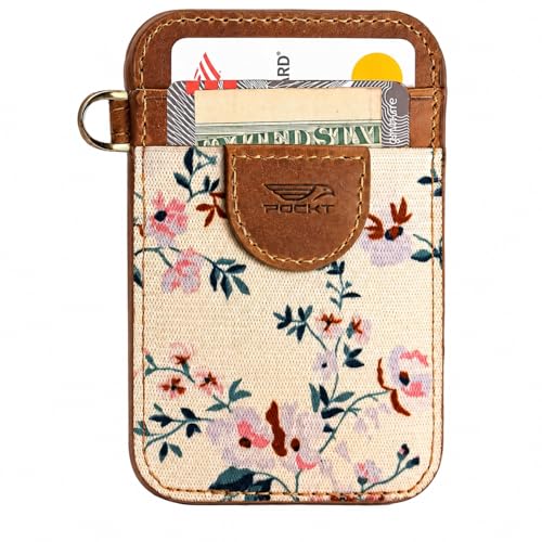 Image of POCKT Slim Card Holder Wallet For Men and Women - Minimalist Front Pocket Wallet Elastic Credit Card Holder Genuine Leather RFID Blocking Card Case Wallets, Bloom, Minimalist
