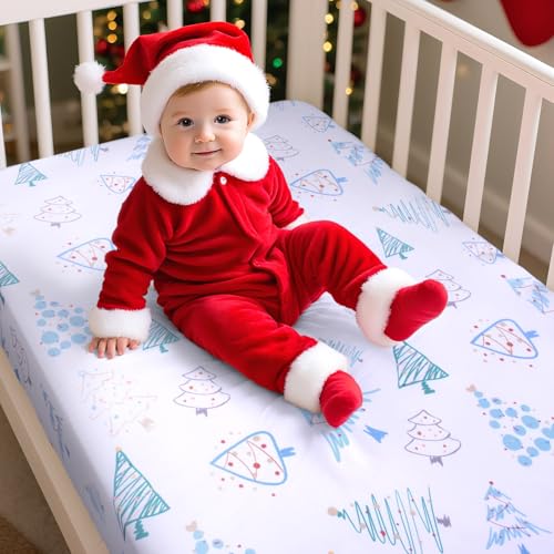 Image of UOMNY Crib Sheet, Christmas Crib Sheets Baby Sheet for Standard Crib and Toddler Mattresses Nursery Bedding Sheet Crib Mattress Sheets for Boys and Girls 1 Pack Toddler Sheet