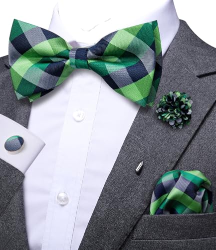 Image of Dubulle Mens Paisley Striped Bowtie Set Pre-tied Bowtie for Men and Pocket Square Set Wedding Business