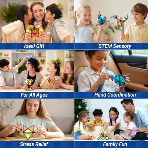 TOSY Magnet Pyramid Stone - 1 Cube Transforms into 1 Billion Shapes, 12 Pieces, 243 Rare Earth Magnets, Holographic Design Magnet Tiles Creative Puzzle STEM/STEAM Toy - 4