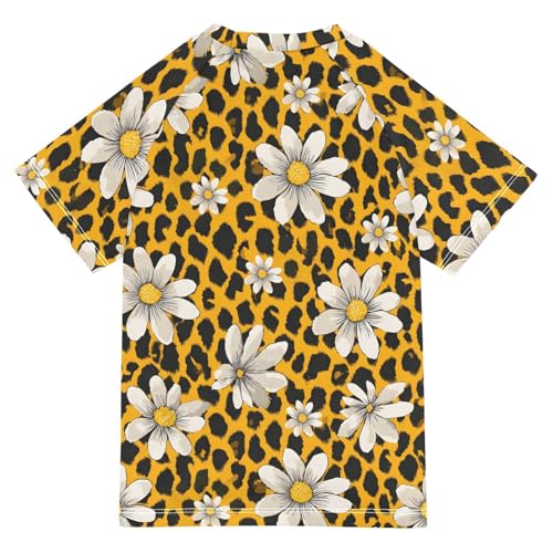 ALAZA Kids Rash Guard Girls Toddler Swim Shirts Short Sleeve Leopard Print Flower UPF 50+ 3T2