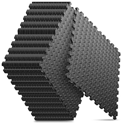 Home Gym Mat, Puzzle Exercise Mat, EVA Interlocking Foam Floor Tiles for Home Workout Equipment and Kids' Play Areas - Black, 24 in x 24 in x ½ in - 24 Tiles (Black, 24 Pack, 96 SQ FT)