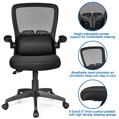 Giantex Ergonomic Desk Chair W/Portable Lumbar Pillow, Mesh Padded Seat And Flip Up Armrests, Swivel Home Office Chair With Wheels, Adjustable Height Computer Desk Chair(Black) #TOP4