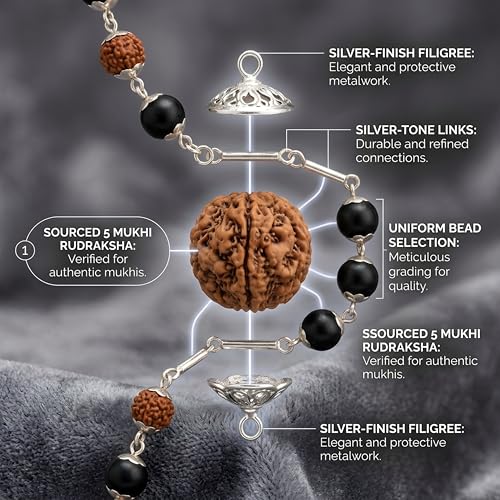 Image of Gratify Karungali Wood & Rudraksha Mala | 54 Natural Ebony Beads with 5 Mukhi Rudraksha Pendant | Silver Capped Spiritual Prayer Mala for Protection, Positivity & Meditation