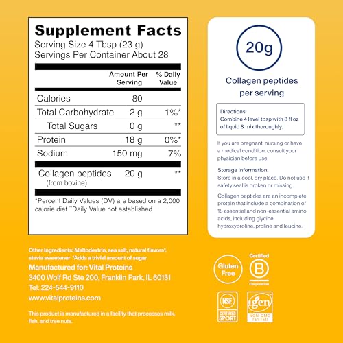 Image of Vital Proteins Collagen Peptides Powder - Grass Fed Collagen Peptides for Hair, Nail, Skin, Bone & Joint Health, Vanilla, 23.2 Ounces
