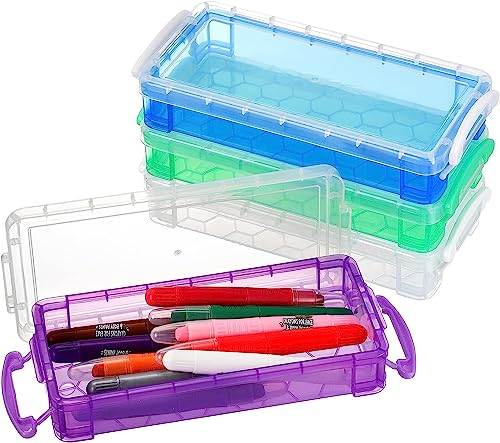 WUWEOT 8 Pack Plastic Pencil Boxs, Large Capacity Pencil Case with Snap-Tight Lid, Stackable Pencil Box Organizer - Image 3