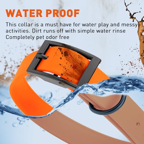 Image of Dogline Biothane Waterproof Dog Collar Strong Coated Nylon Webbing with Black Hardware Odor- Proof for Easy Care Easy to Clean High Performance Fits Small Medium or Large Dogs, Hunter Orange