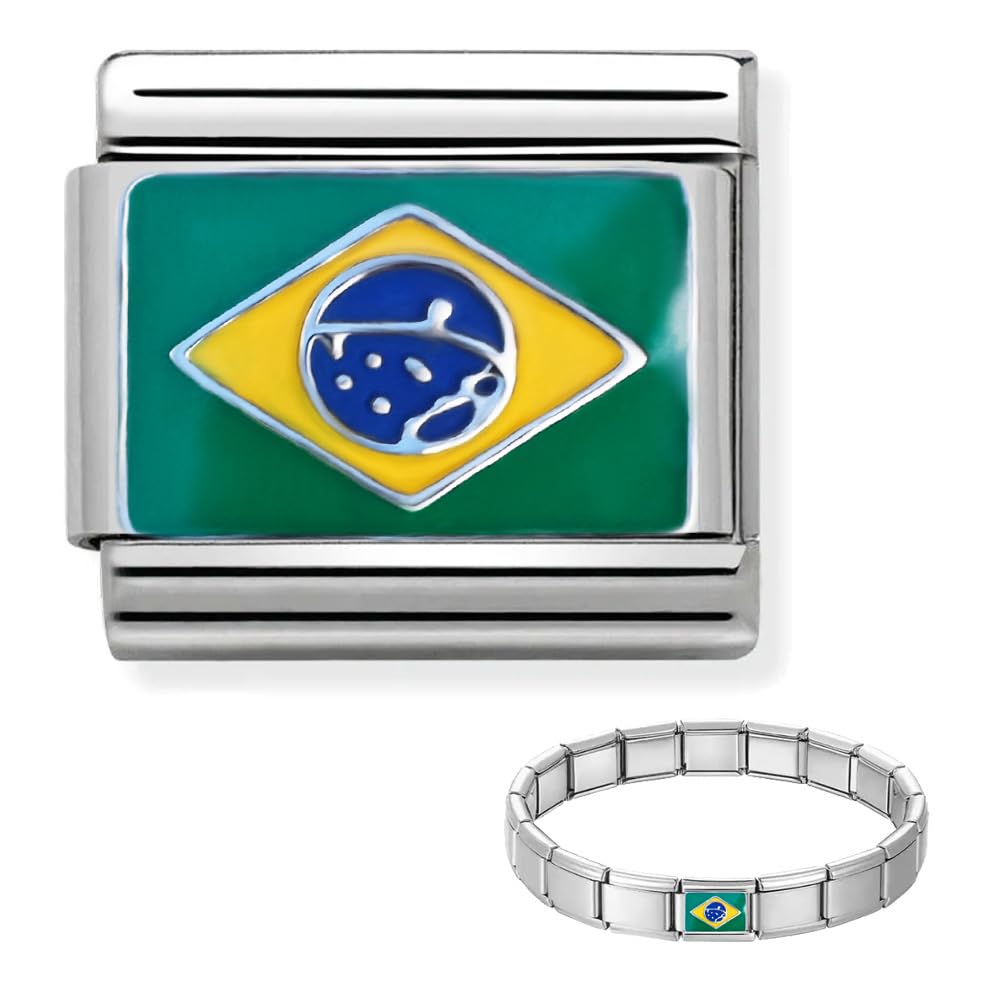 Andska Flag Charms Fit Italian Style Link Bracelet 9 mm Stainless Steel Classic Stretch Modular Bracelets (Brazilian)