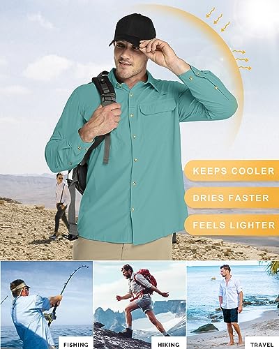 33,000ft Men's Long Sleeve Sun Protection Shirt UPF 50+ UV Quick Dry Cooling Fishing Shirts for Travel Safari Camping Hiking4