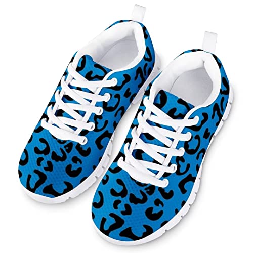 Dellukee Kids Shoes Leopard Blue Print Cute Comfortable Boys Girls Sneakers Lightweight Athletic Walking Running Tennis Shoes4