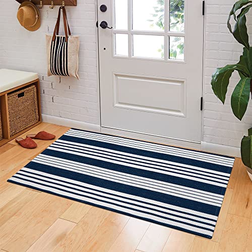 Entryway Rug 24"X51", Machine Washable Indoor Door Mat Outdoor Rug Front Door Rug Porch Rug Cotton Hand Woven Striped Kitchen Rug For Entrance/Bathroom/Laundry Room/Hallway #TOP6
