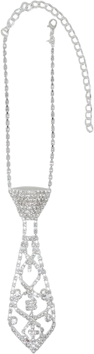 yueton 1PCS Imitation Rhinestone Necktie Necklace Tie Necklace Silver Collar with Claw Chain for Bride Wedding Accessories Women Accessories