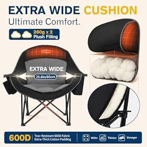 Coldbee Oversized Camping Chairs, Heavy Duty Padded, Thick Headrest, Black — photo 4 of 6