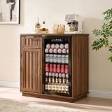Okvnbjk Mini Fridge Cabinet with Storage & Power Outlet, Walnut