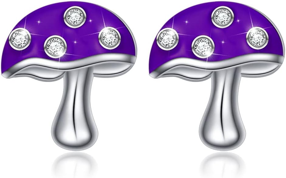S925 Sterling Silver Cute Mushroom Stud Earrings Lovely Charm Earring Jewelry Gift for Women Teens