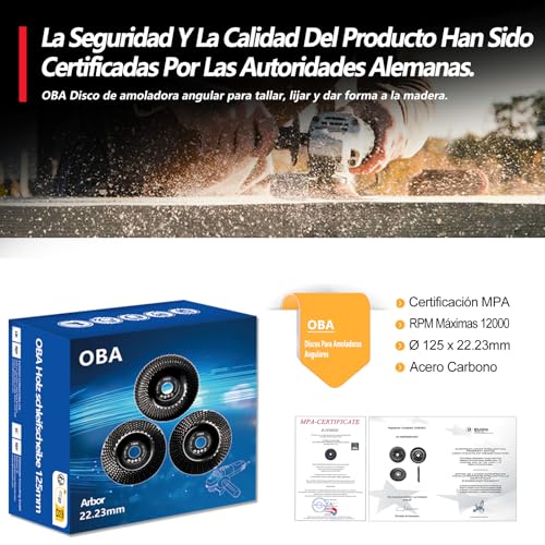 OBA Muela Amoladora 125mm, 3 Pedazos OBA Discos Madera Amoladora Discos para Amoladoras Angulares de Carburo de Tungsteno,molienda tallado - imagen 2