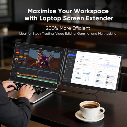 Image of Laptop Screen Extender, 14 inch FHD 1080P Dual Screen Monitor for Laptop Ultra-Light Portable Monitor with USB-C /HDMI, Plug & Play for Windows /Mac /Chrome /Android