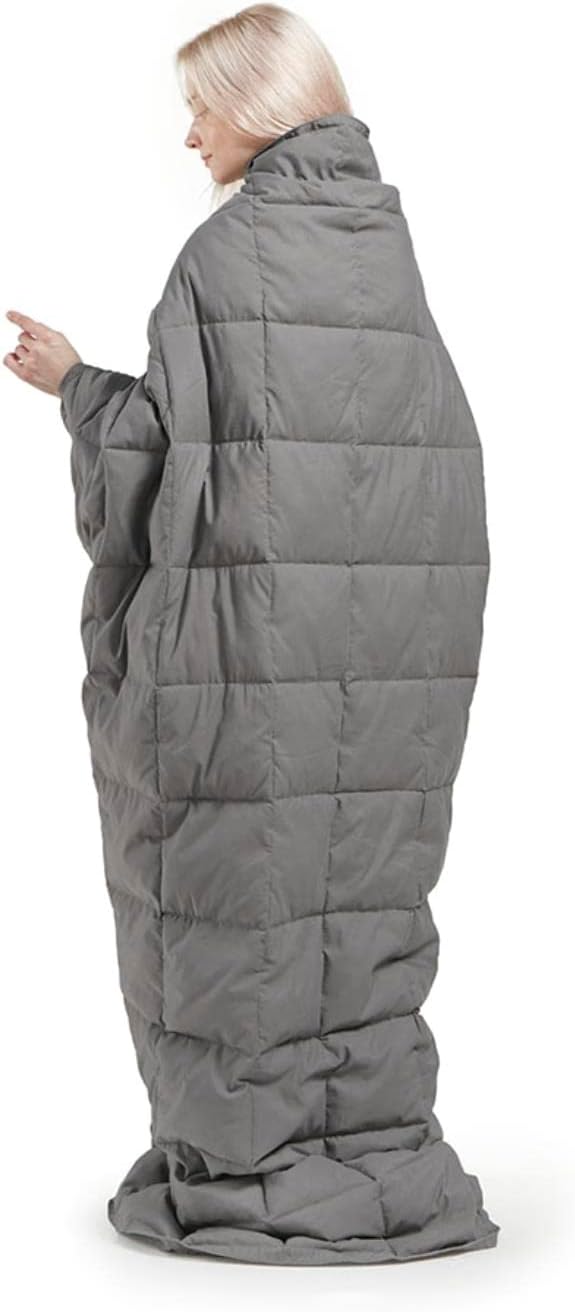 True North by Sleep Philosophy Wearable Blanket, Oversized, Goose & Down Throw with Buttons, Classic Box Quilting, Heavy Filled for Camping, Travel, Outdoors Friendly Carrying Bag, 62x68, Grey