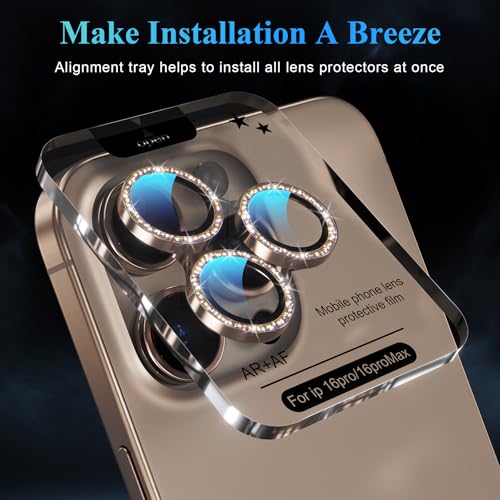 Image of YWXTW Designed for iPhone 16 Pro /iPhone 16 Pro Max Camera Lens Protector Bling, [New Glitter Design] Individual Metal Tempered Glass Camera Cover Accessories Case Friendly (Desert Titanium)