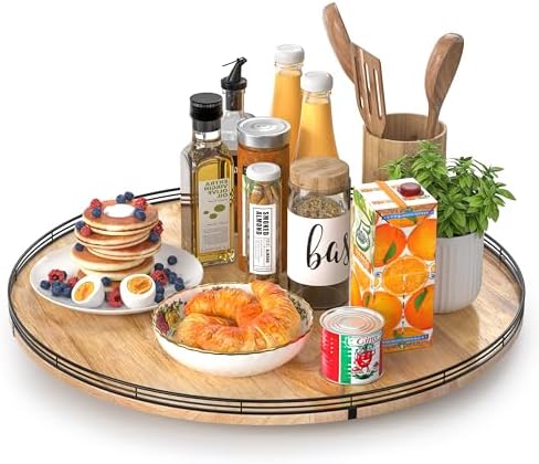 24" Lazy Susan Oak Wood Turntable Organizer for Cabinet, Farmhouse ...