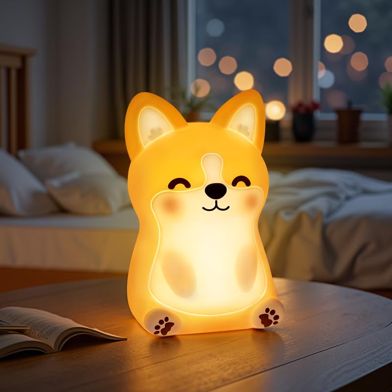 Mewaii BPA-Free Silicone丨 Huggwaii Corgi Dog Night Light for Kids, 3 Brightness Levels Nursery Dog Lamp, 30 Min Timer&Rechargeable Cute Puppy Kids Night Light for Bedroom Decor,Corgi Gifts for Boys