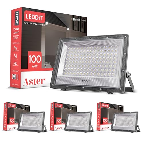 Image of Aster 100W LED Flood Light with 2-Year Warranty | IP66 Waterproof Outdoor Light for Garage, Garden, Shop, Parking | Cool White | BIS Approved | Pack of 4