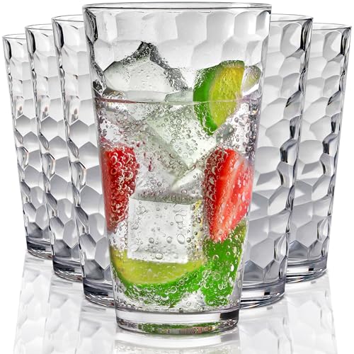 Bravario Hammered Plastic Drinking High Tumbler, Dishwasher-Safe Premium Quality Glasses, BPA-Free Reusable Outdoor Cups, 22 oz Set of 6