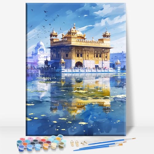 Toile peindre numéros GOLDEN TEMPLE INDIA, 16 x 12 po, décor