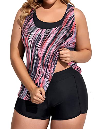 Image of Holipick Women Plus Size Swimsuits - Athletic 3 Piece Tankini with Shorts