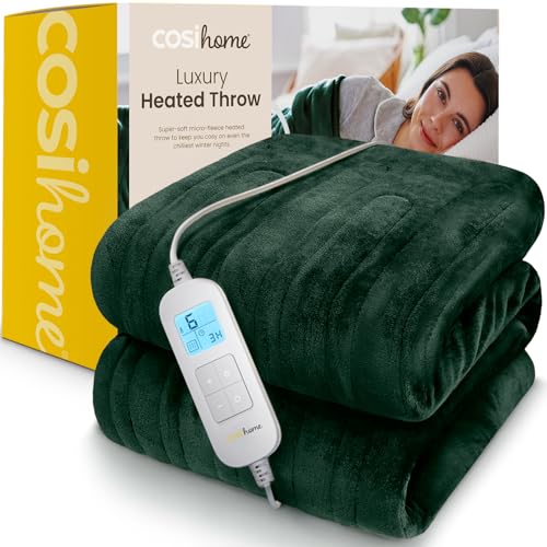 Cosi Home® Luxury Heated Throw - Electric Blanket - Extra Large Heated Blanket, Machine Washable Fleece with Digital Remote, 10hr Timer and 10 Heat Settings (Grey) Single - 160x130cm Grey